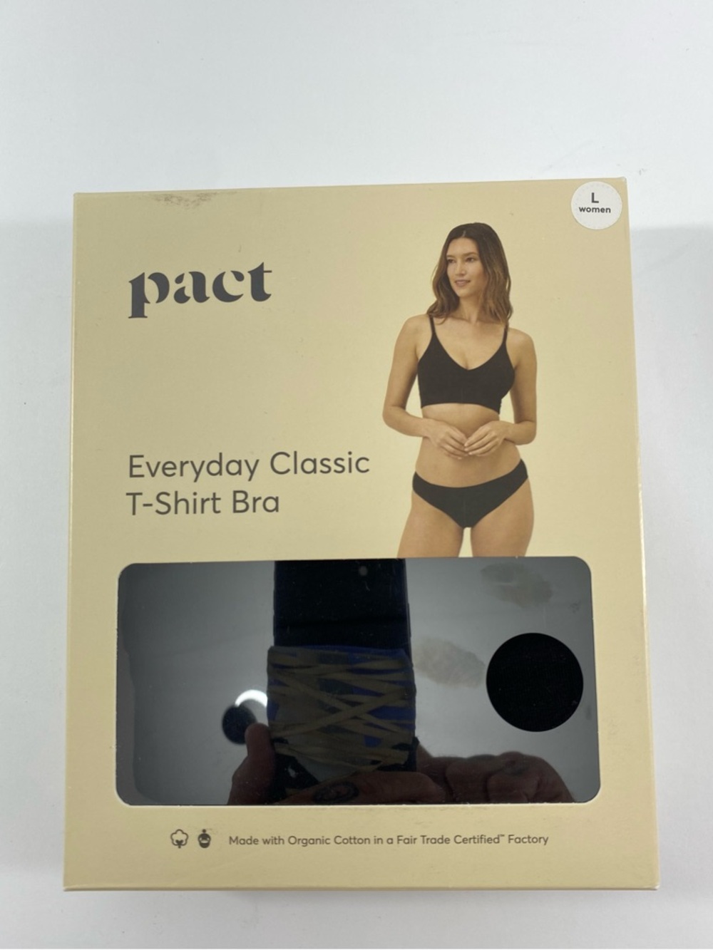 Pact Everyday Women’s Black Classic T-Shirt Bra Size L 95%Organic Cotton NWT